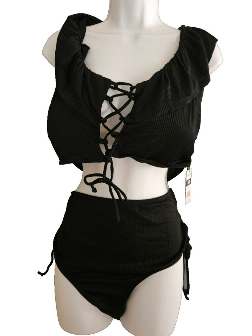 Vigoss Black Bikini Swim Suit Ruffles Swim Dress Bathing Suit Plus Size 3x B36